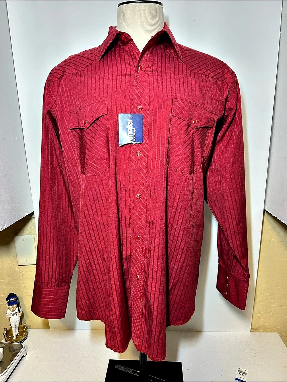 Wrangler Men's Sport Western Dobby Stripe Snap Shirt Red XL